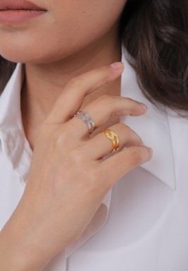 Gold & Silver Hollow Set Of 2 Bracelets & 2 Rings