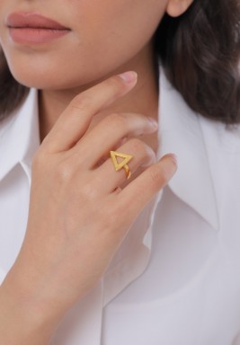 Gold Triangle Set Of A Bracelet & Ring & Earrings