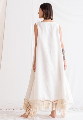 White Sleeveless Tassel Dress 
