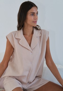 Beige Shorts Pajama Set