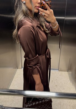 Chocolate Brown Belted Shirt with Dress Set 