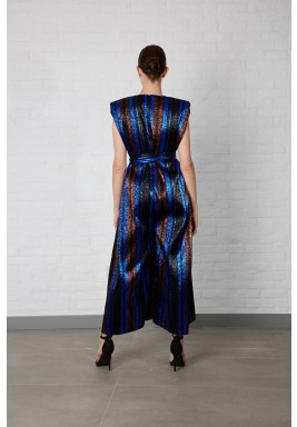 Blue Metallic Jacquard Jumpsuit
