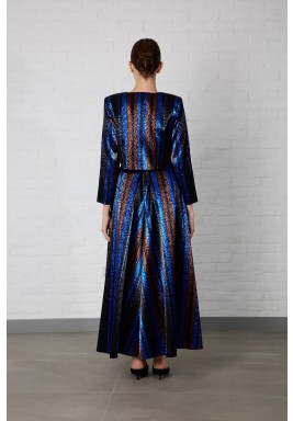 Blue Striped Metallic Jacquard Pants