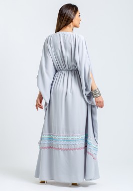Grey Beaded Open Sleeves Kaftan