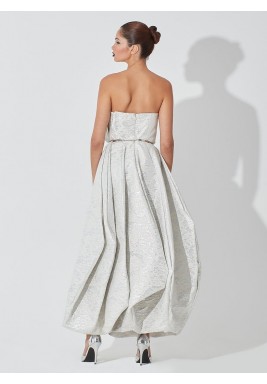 White & Grey Jacquard Sleeveless Dress 