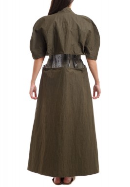 Khaki PVC Maxi Bisht