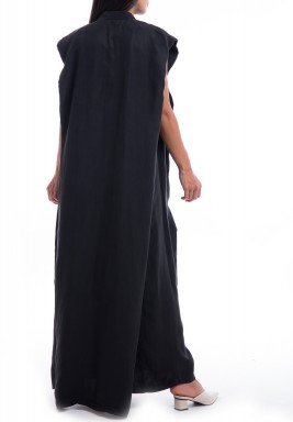 Black Plain Sleeveless Cape-Like Dress