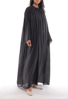 Black Rushed Long Sleeves Dress