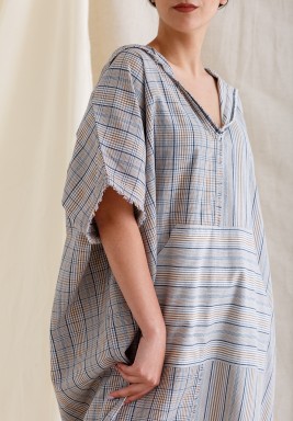 Grey Striped Hooded Maxi Kaftan