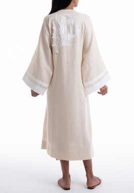 Beige Ocean Wrap Midi Kimono