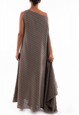 Taupe Striped Asymmetrical Dress 