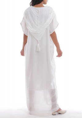 White Hooded Short Sleeves Dress