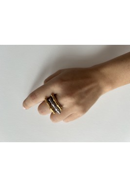 Silver, Gold & Rose Wood Shape Ring 