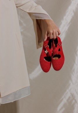 Red Faux Pony Hair Pu Shoes