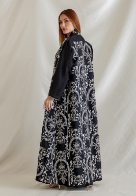 Black Floral Embroidered Kaftan Set