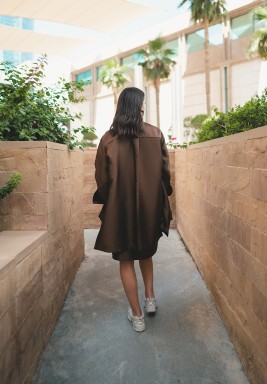 Brown & Beige Strapless Dress and Shirt Set 