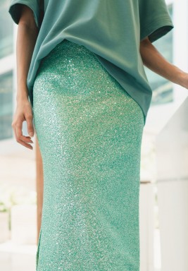 Green Sequin Side Slit Skirt