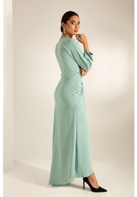 Green Belted Slit Maxi Dress