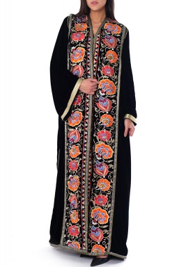 Black Floral Embroidery Bisht