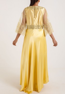 Yellow Moroccan Silk & Lace Kaftan 