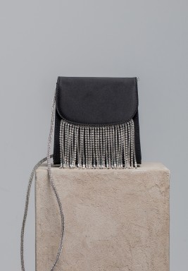 Loop Bag In Raso Napoles Black With Diamond Fringes 