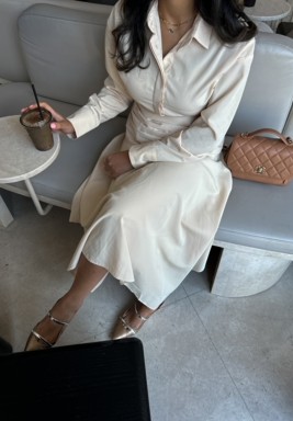 Crème  Asymmetric Cotton Dress