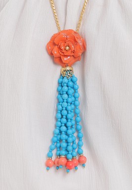 Coral Flower & Turquoise Necklace