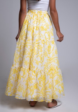 White & Yellow Floral Maxi Skirt