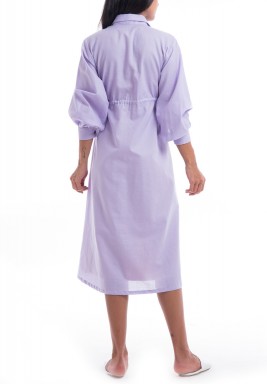 Lavender Puffed Sleeves Midi Dress