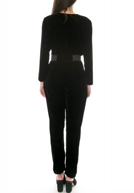 Black Velvet Belted Jumpsuit