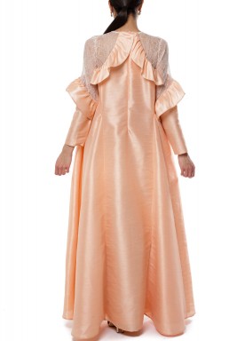 Peach & White Ruffled Kaftan
