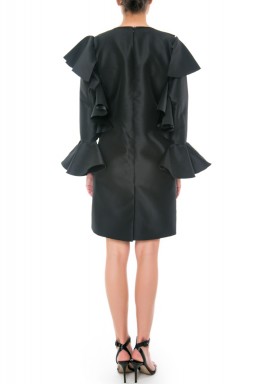 Black Ruffled Long Sleeves Dress