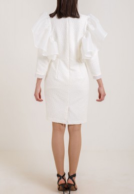White Ruffled Long Sleeves Dress