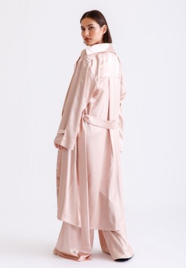 Blush Pink Satin Trench Coat Set