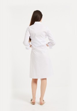 Belted Midi Shirt Dress - White 