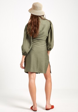 Olive Front Tie Shirt Dress 