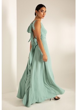 Green Wide-Legged Crepe Maxi Pants & Top