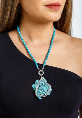 Rough Turquoise Pendant with Pink Crystals