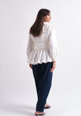 Pearl Off White Linen Silk Corset Shirt 
