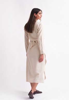 Striped Beige Wrap Dress