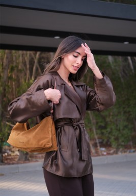 Chocolate Short Linen Trench Coat
