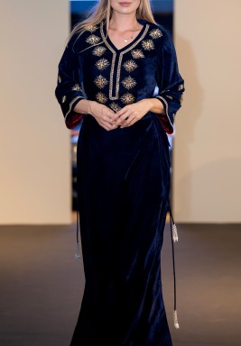 Thorns Runway Embroidered Kaftan - Navy Blue