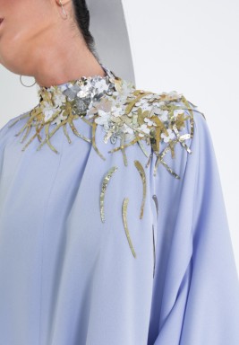 Hydrangea Blue High Neck Crepe Silk Jumpsuit 