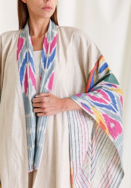 Beige Printed Sleeves Bisht Set