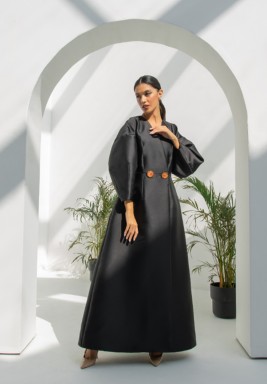 Mikado Abaya with Egg Sleeves Overlapped and Secured with Hand-Made Painted Buttons 