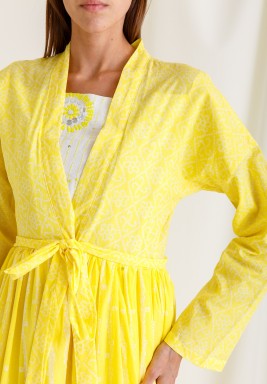 Lemon Bisht & Sleeveless Embroided Dress