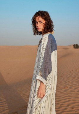 Striped Gold Neck Arabian Kaftan