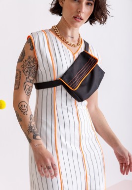 White With Black Stripes Waist Bag Mermaid Kaftan