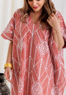 Peach Embroidered Kaftan