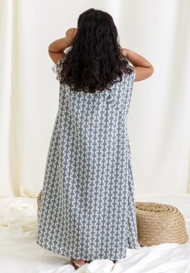 Cyan-Blue Multiple Prints Dress